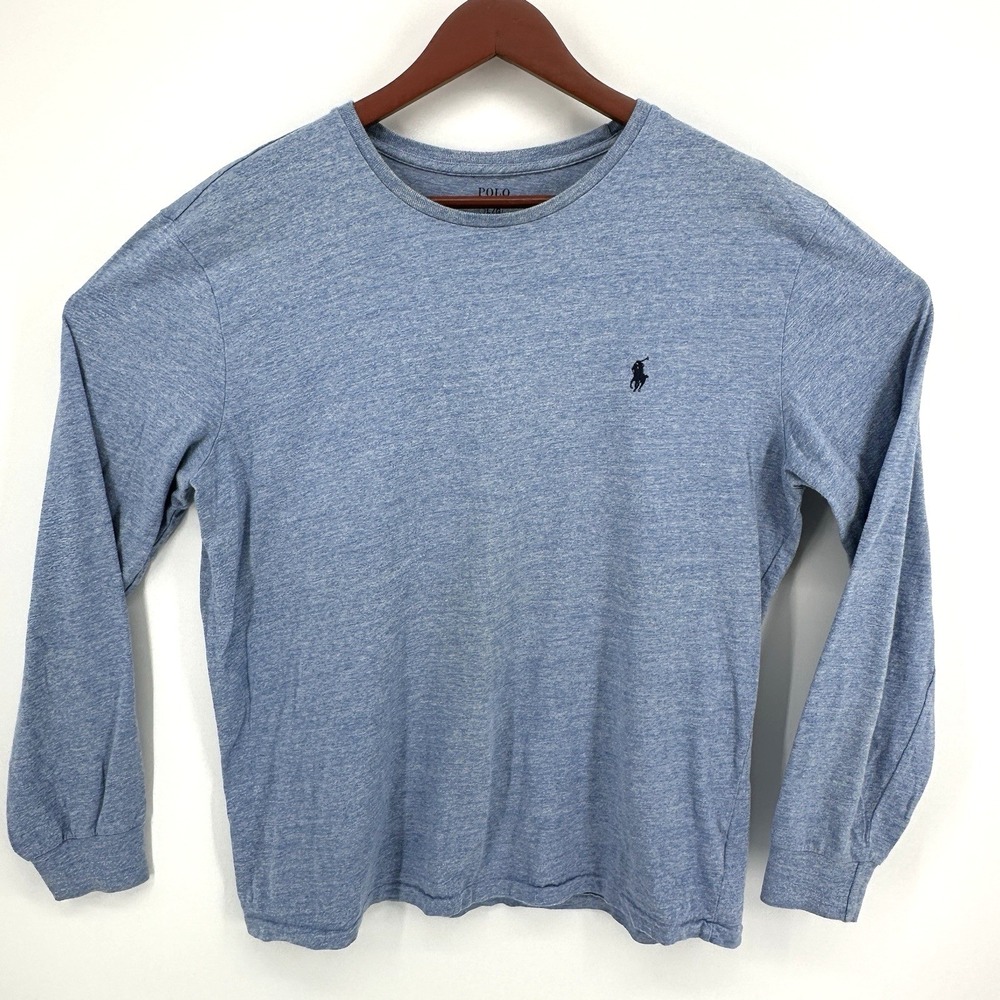 Polo Ralph Lauren T-Shirt Mens L Blue Long Sleeve Crew Neck Pony Logo Heathered